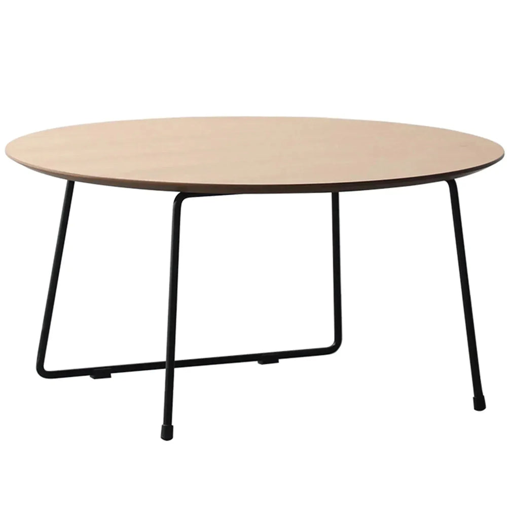 Modern wood coffee table carlos round in white background.