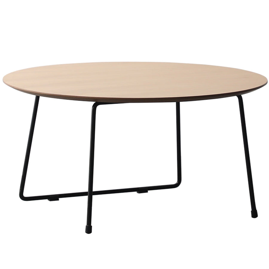 Scandinavian wood coffee table carlos round in white background.