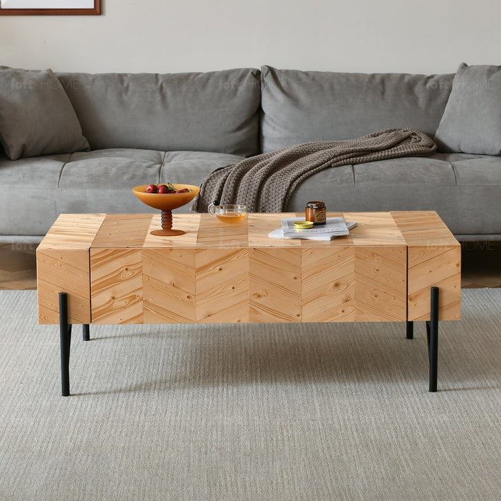 Scandinavian wood coffee table chevron material variants.