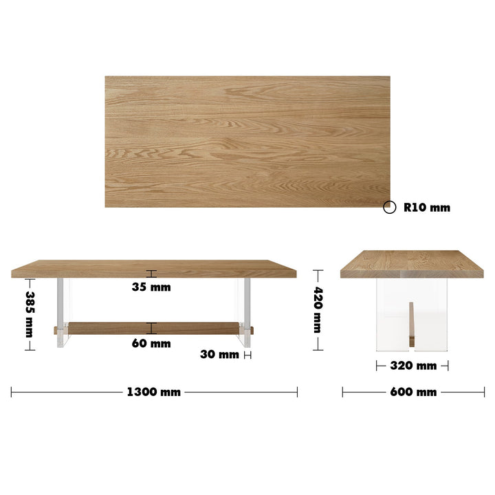 Scandinavian wood coffee table float size charts.
