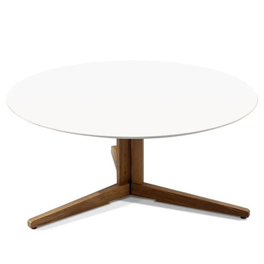 Modern wood coffee table nick in white background.