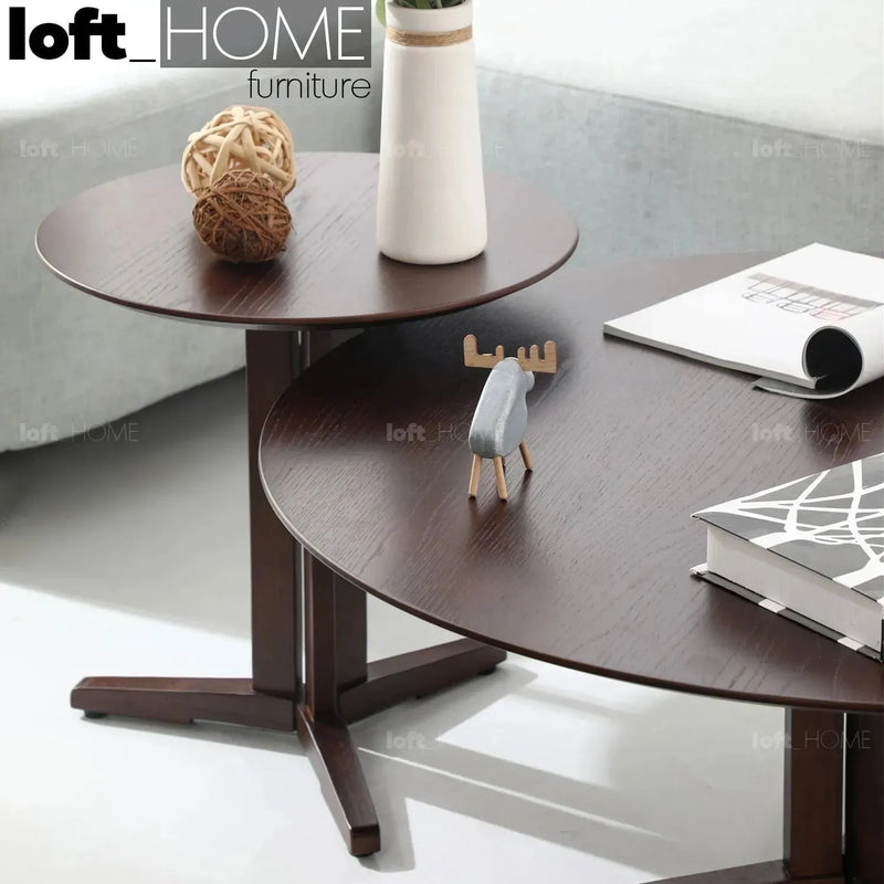 Modern wood coffee table nick in close up details.