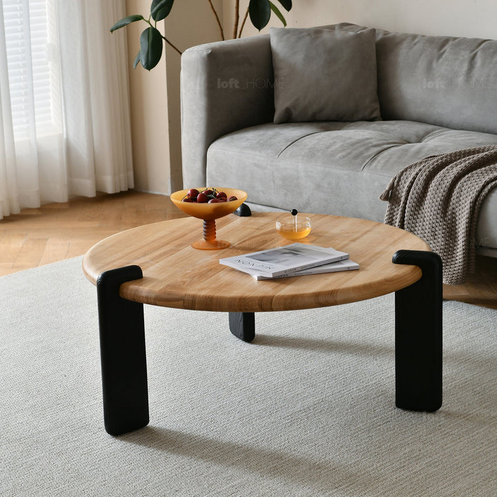 Scandinavian wood coffee table onda in real life style.