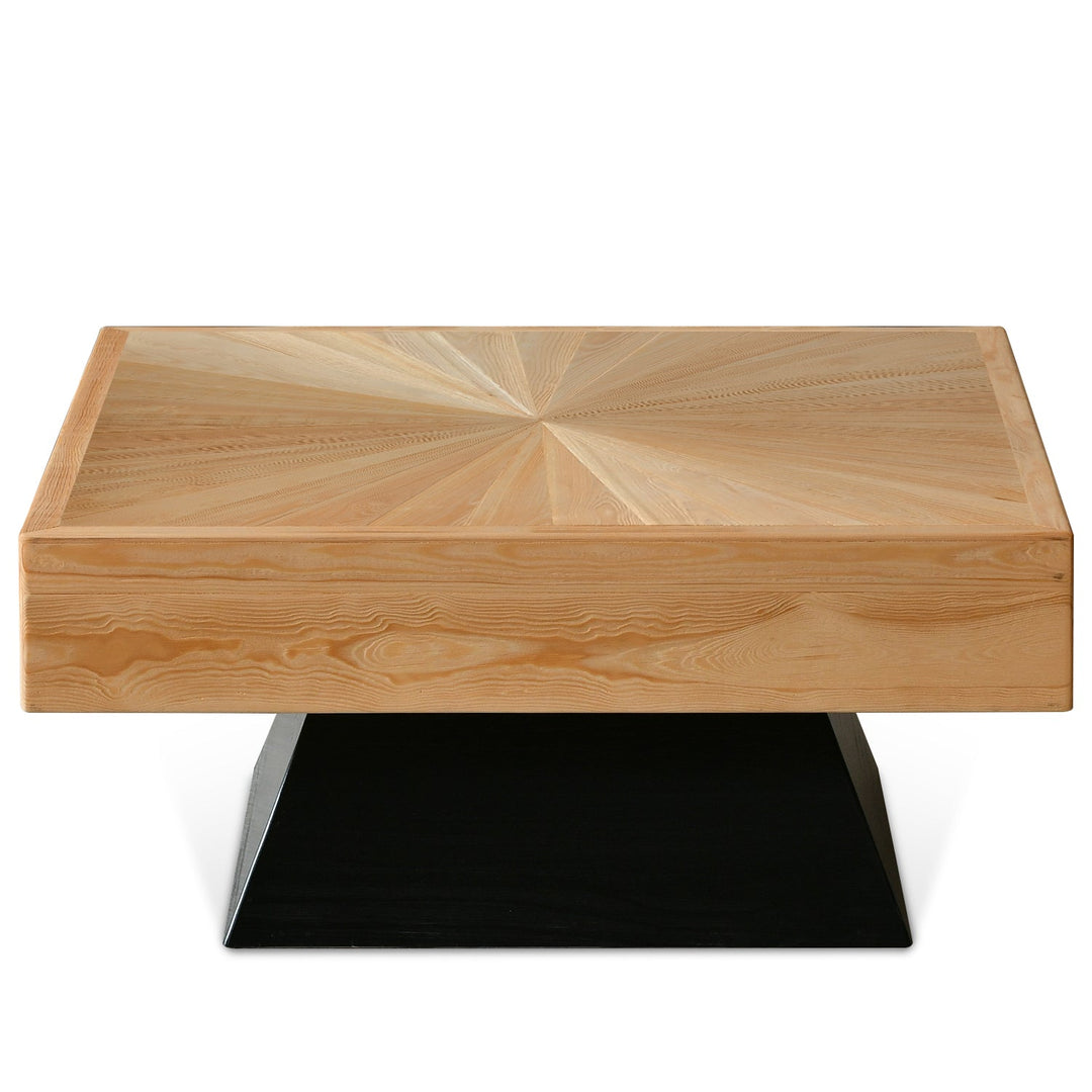 Scandinavian wood coffee table radial in white background.