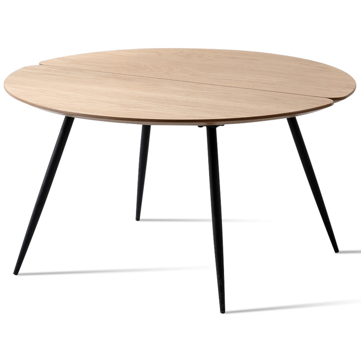 Scandinavian wood coffee table valboard round in white background.
