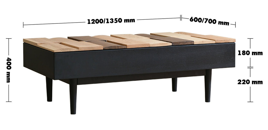 Scandinavian wood coffee table variation size charts.