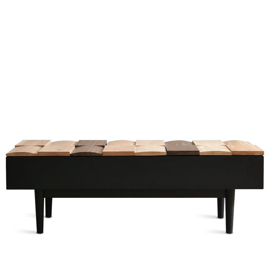 Scandinavian wood coffee table variation in white background.