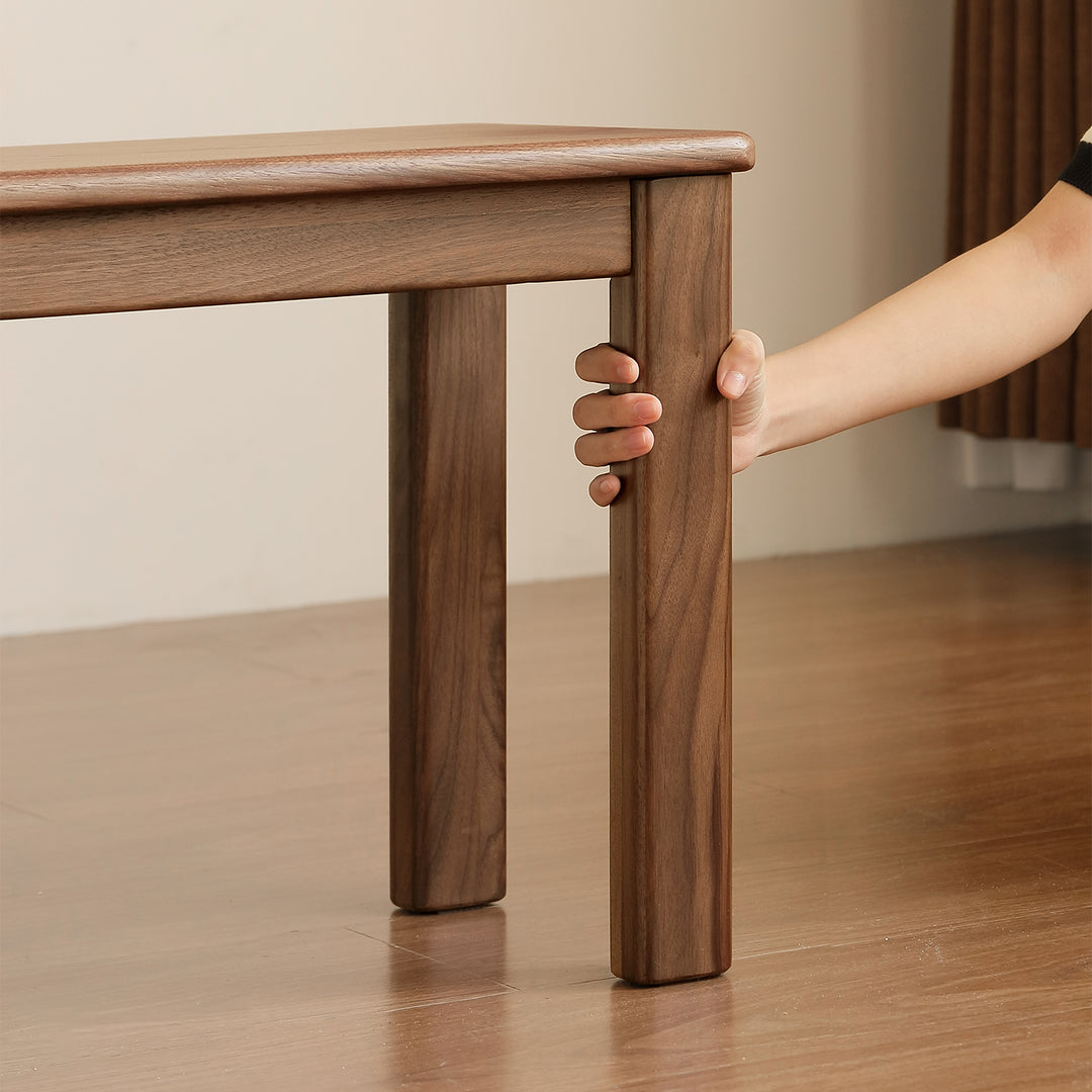 Scandinavian wood dining bench axel material variants.