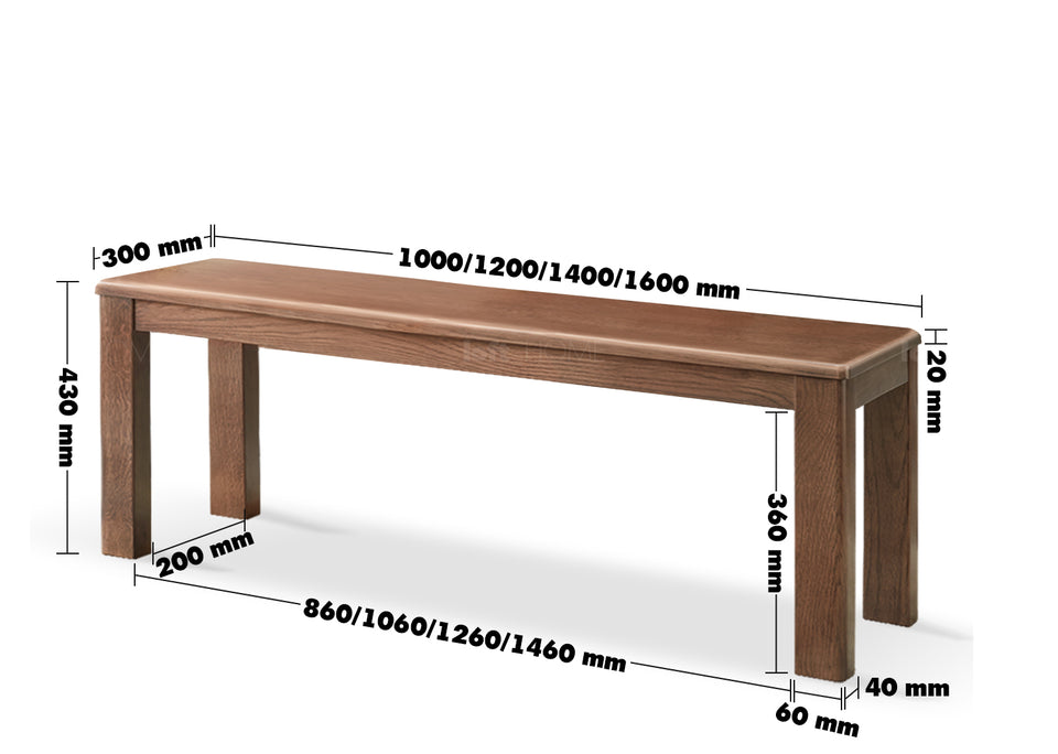 Japandi Wood Dining Bench AXEL Size Chart