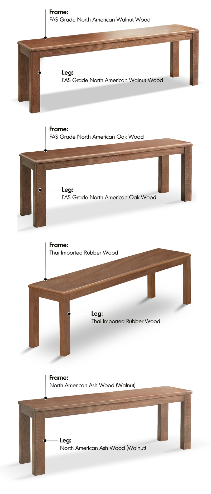 Japandi Wood Dining Bench AXEL Material Details Chart