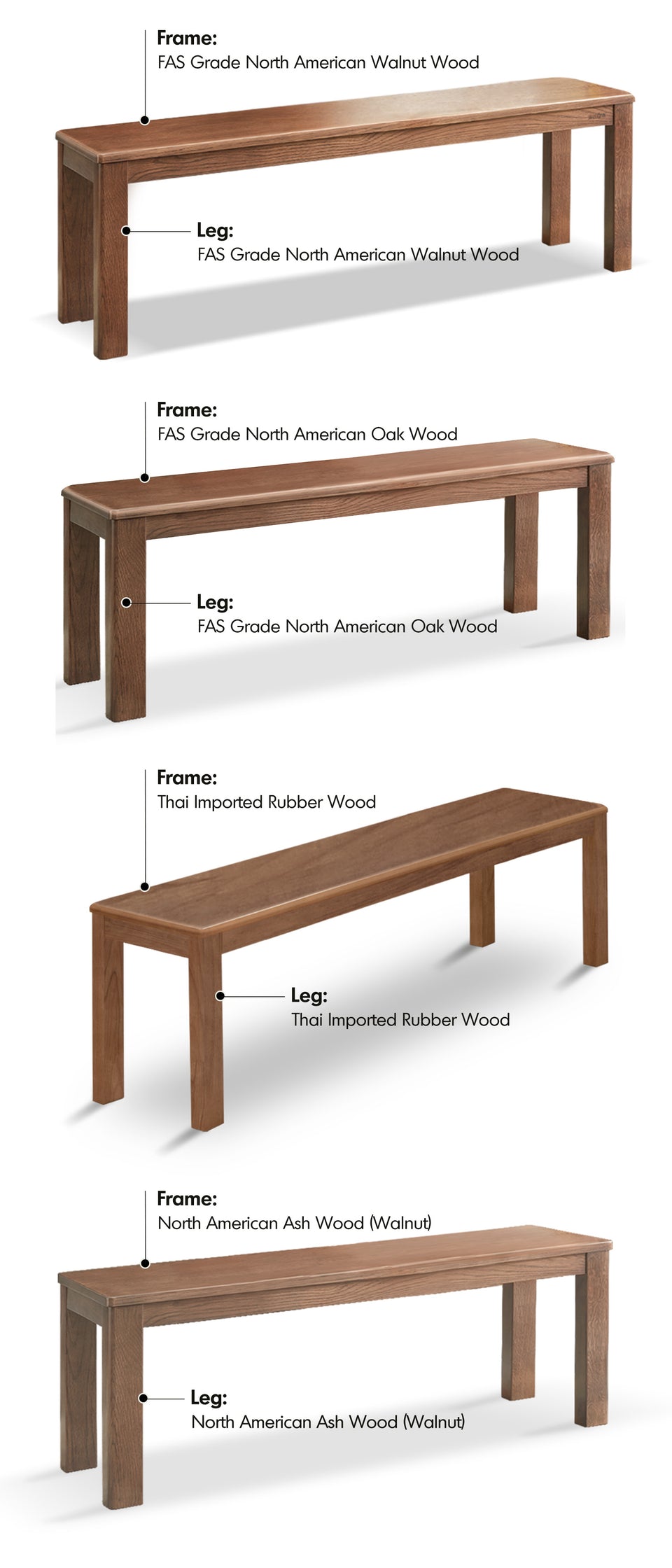 Japandi Wood Dining Bench AXEL Material Details Chart
