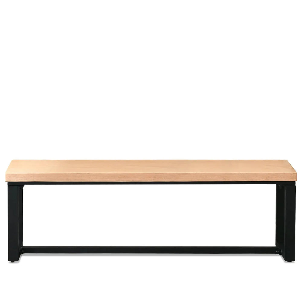 Scandinavian wood dining bench classic oak in white background.