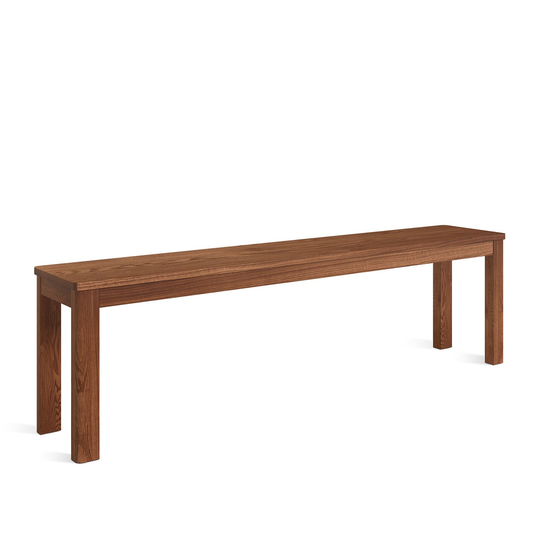 Scandinavian wood dining bench rotter layered structure.