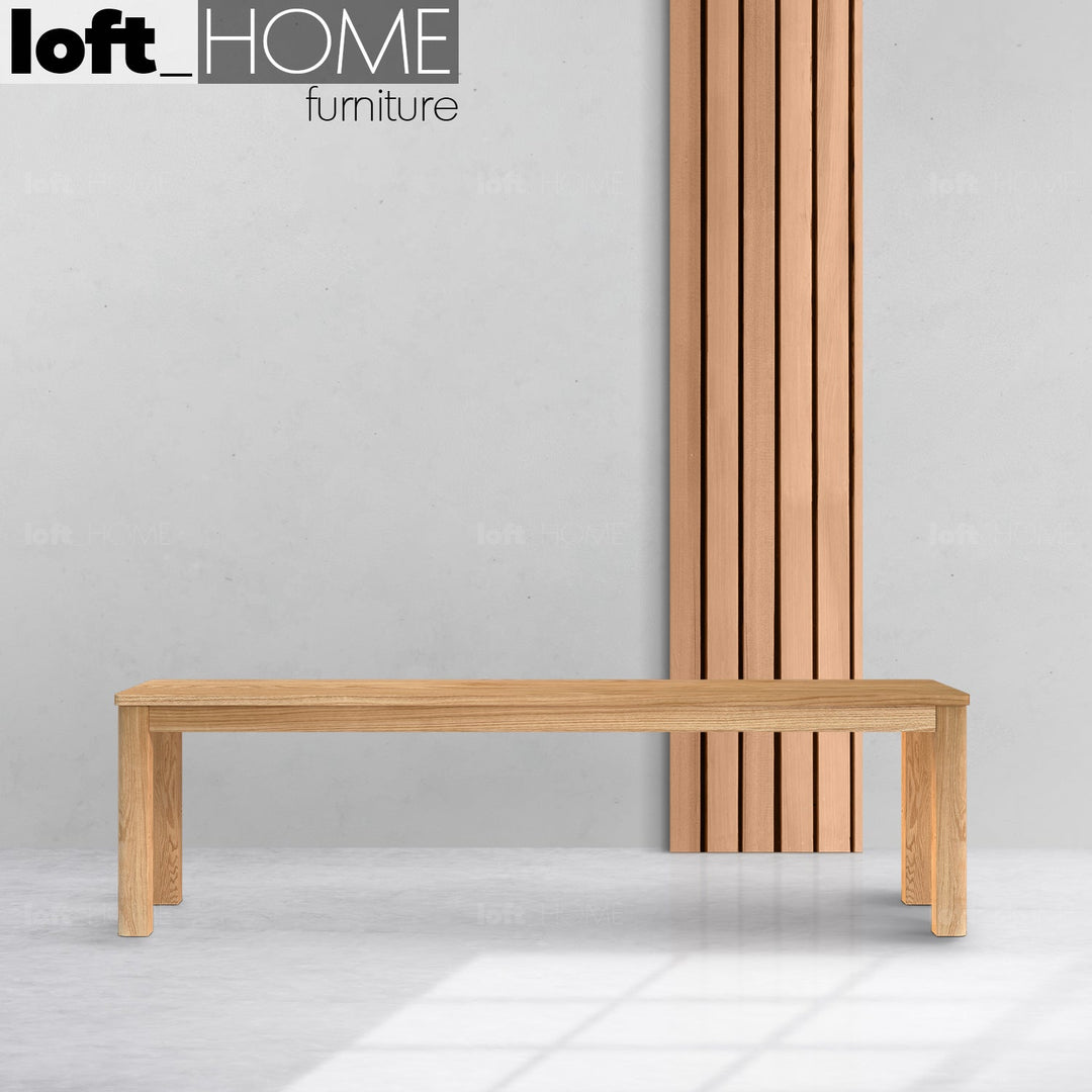 Scandinavian wood dining bench rotter primary product view.