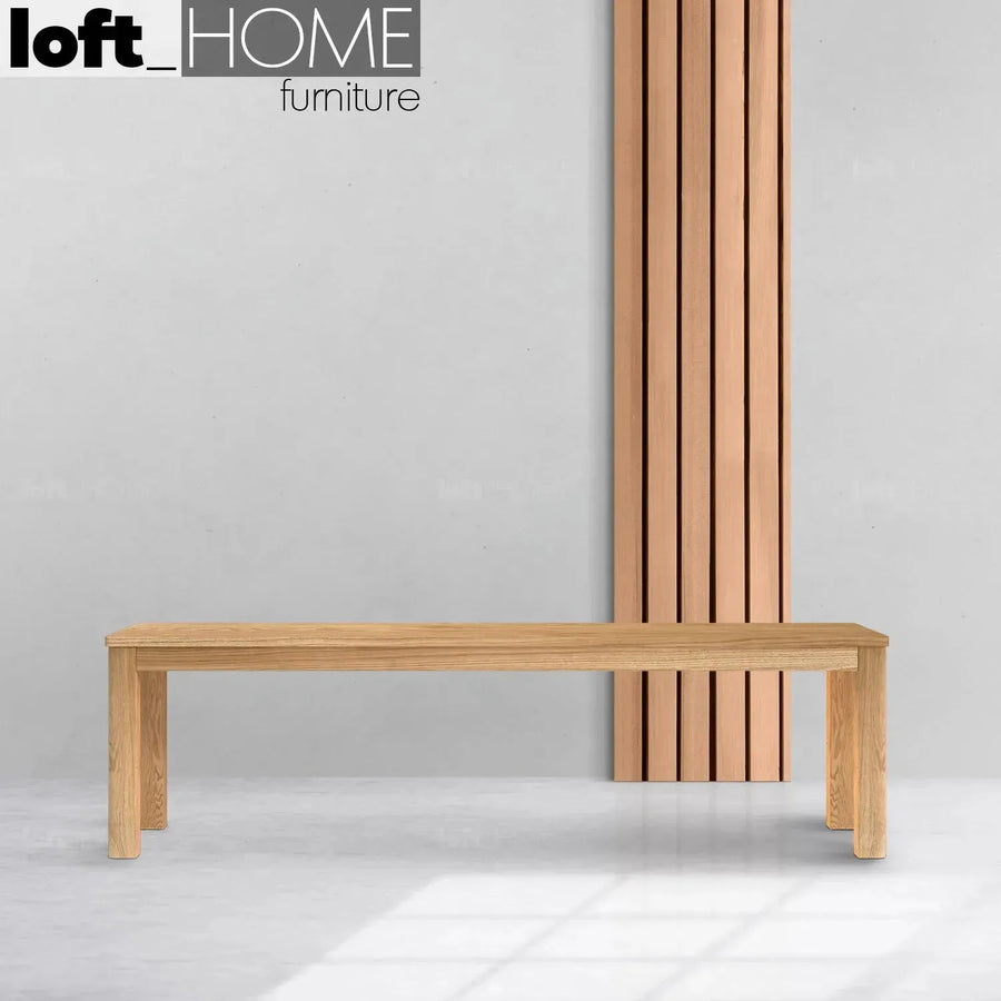 Scandinavian wood dining bench rotter primary product view.