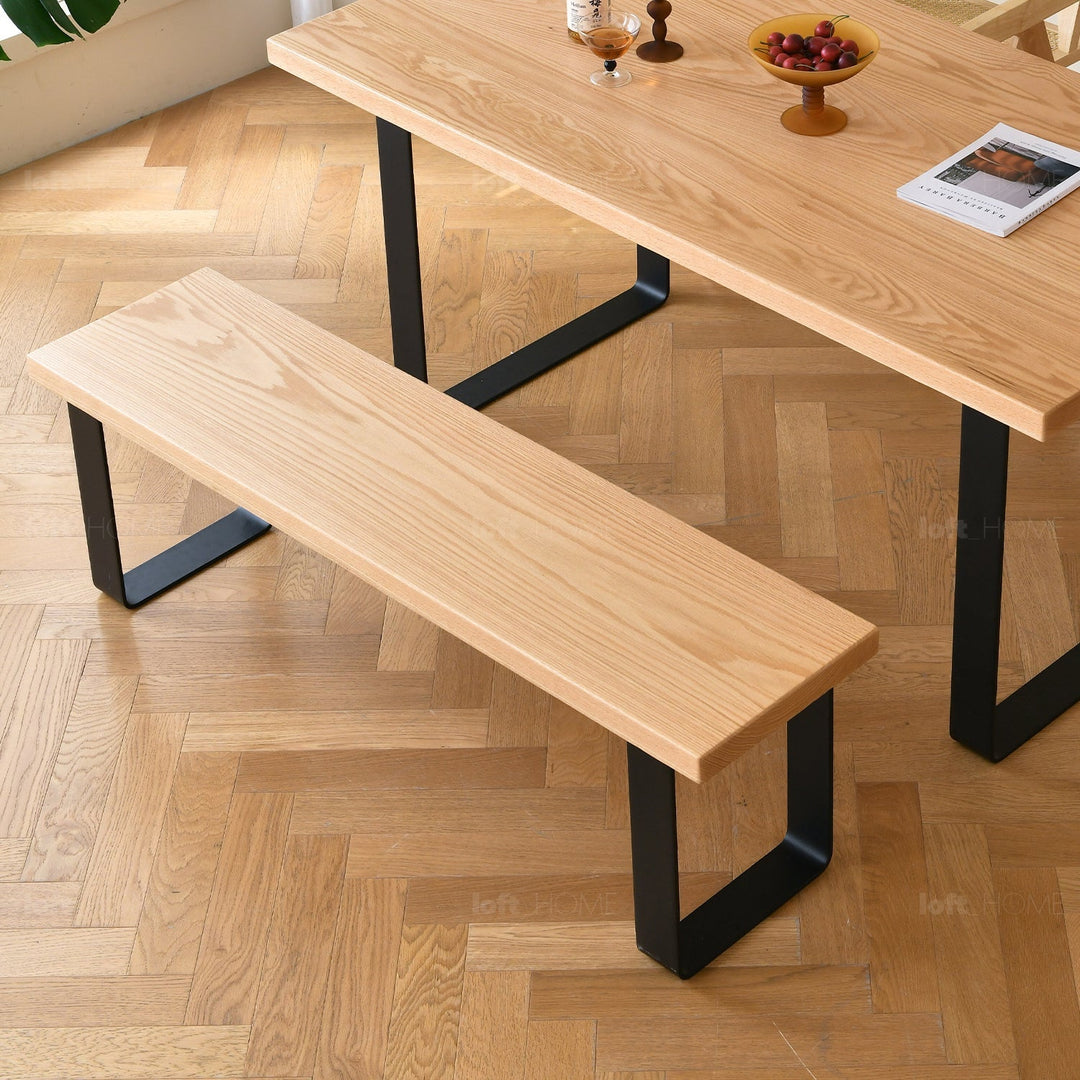 Scandinavian wood dining bench u shape oak conceptual design.