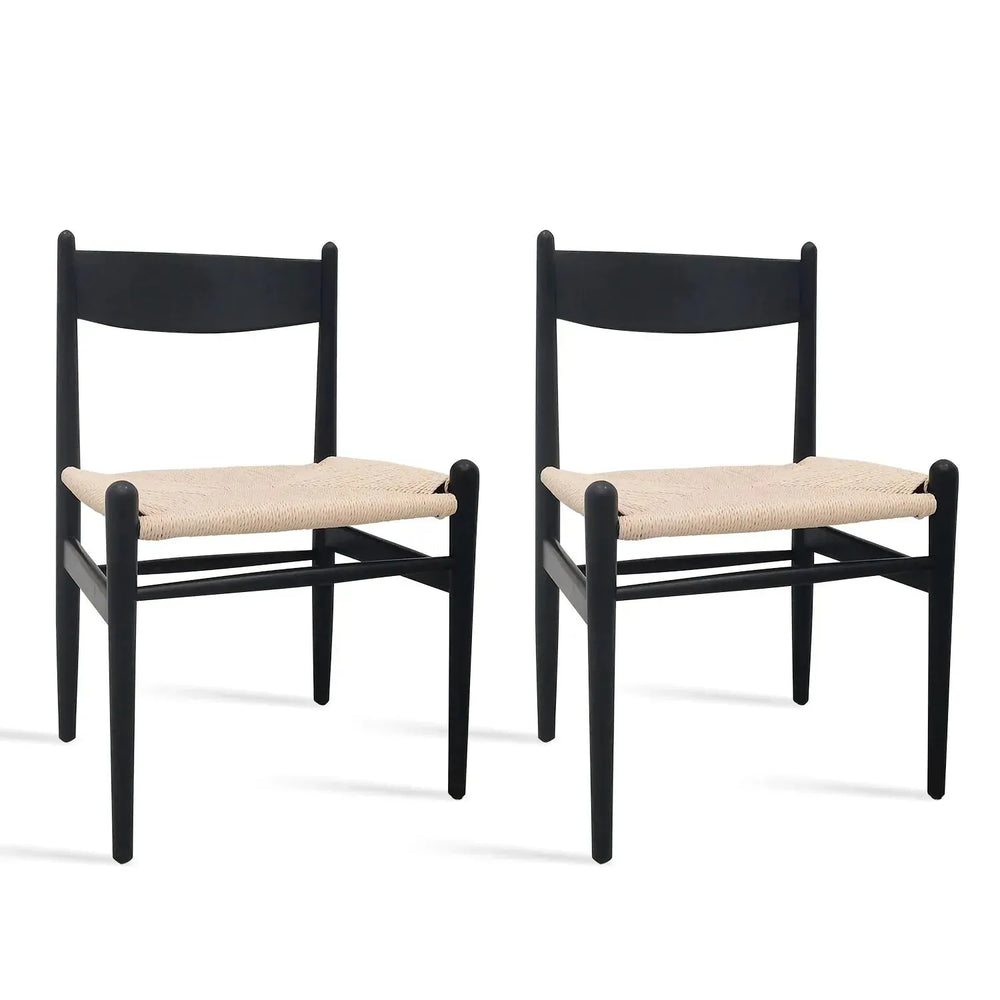 Scandinavian wood dining chair 2pcs set dune in white background.