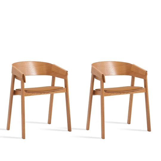 Scandinavian wood dining chair 2pcs set loom in white background.