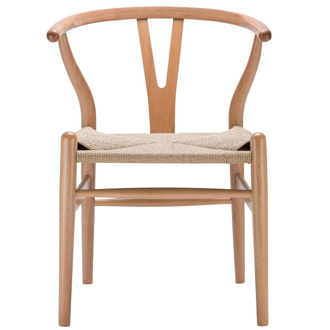 Scandinavian wood dining chair cherry y in white background.