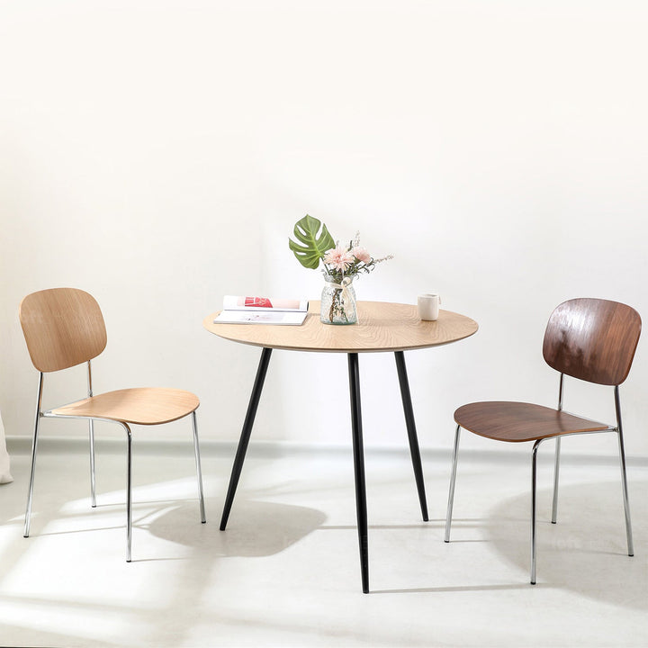 Scandinavian wood dining chair co color swatches.