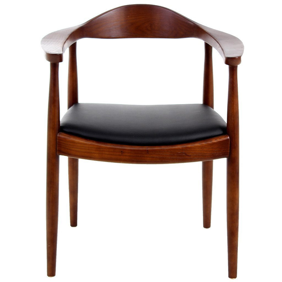 Scandinavian wood dining chair walnut president in white background.