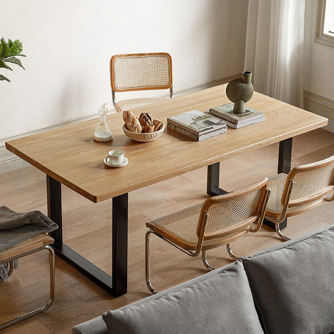 Scandinavian wood dining table sage material variants.
