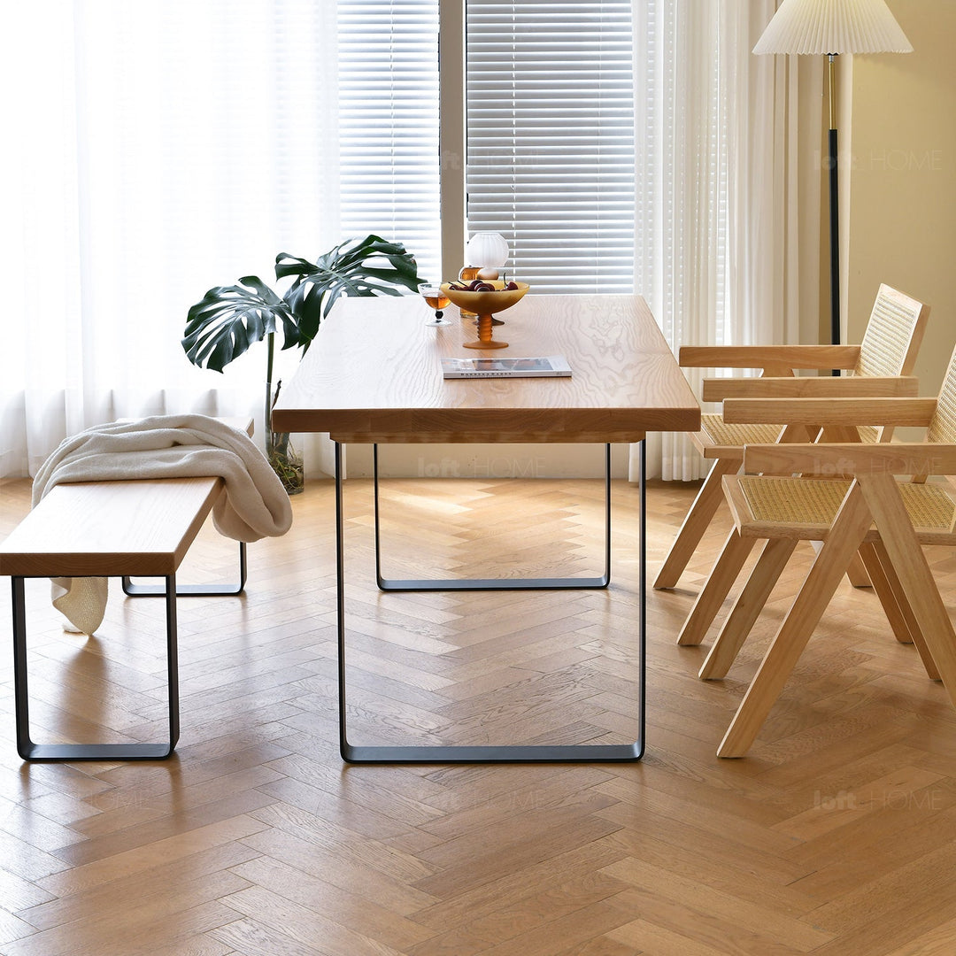 Scandinavian wood dining table u shape oak in real life style.
