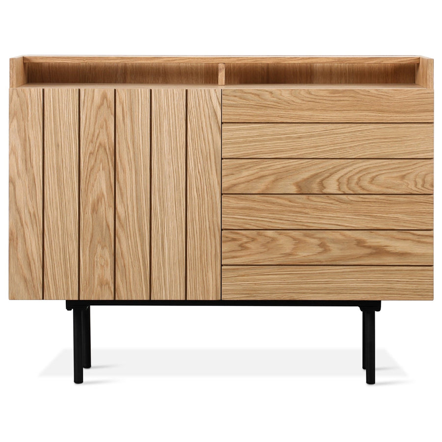 Scandinavian wood drawer cabinet lumi s in white background.