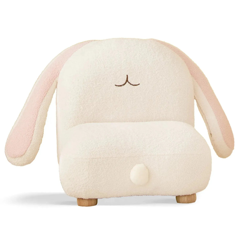 Cream wood kids 1 seater sofa bunny in white background.