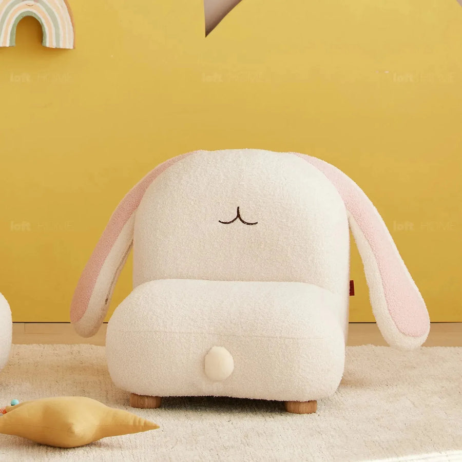 Cream wood kids 1 seater sofa bunny primary product view.