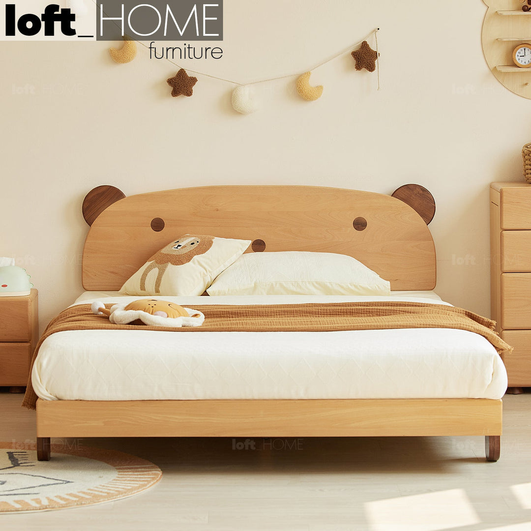 Scandinavian wood kids bed bear primary product view.