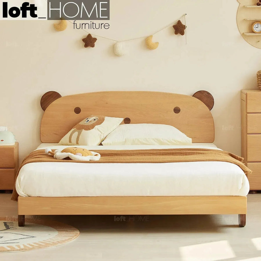 Scandinavian wood kids bed bear primary product view.