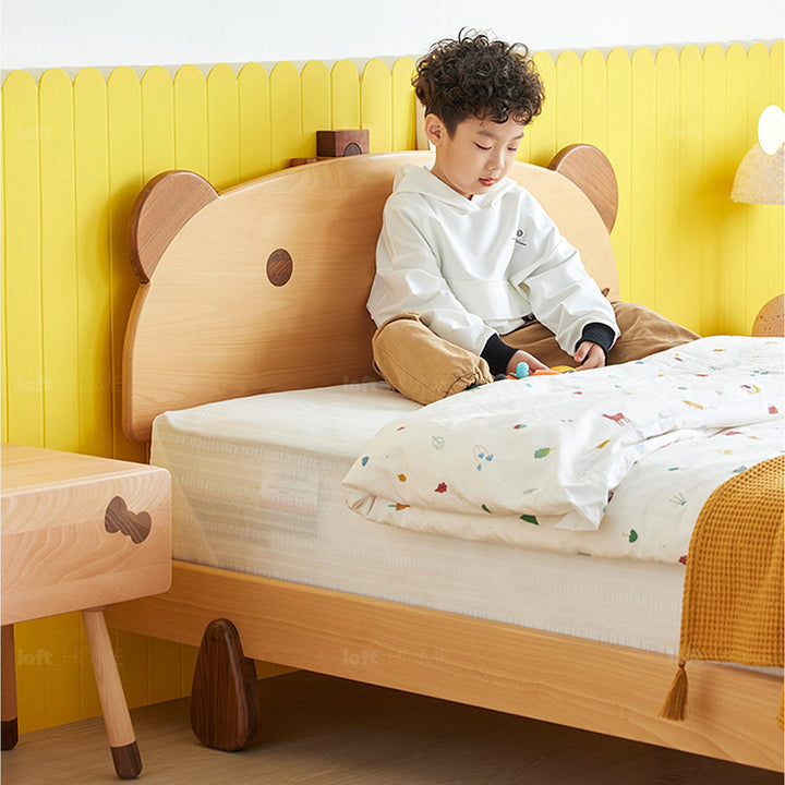 Scandinavian wood kids bed bear environmental situation.