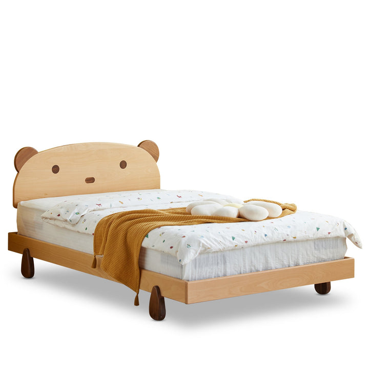 Scandinavian wood kids bed bear in white background.