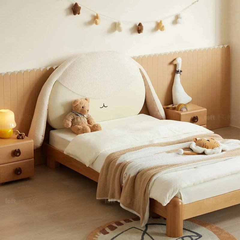 Cream wood kids bed bunny color swatches.