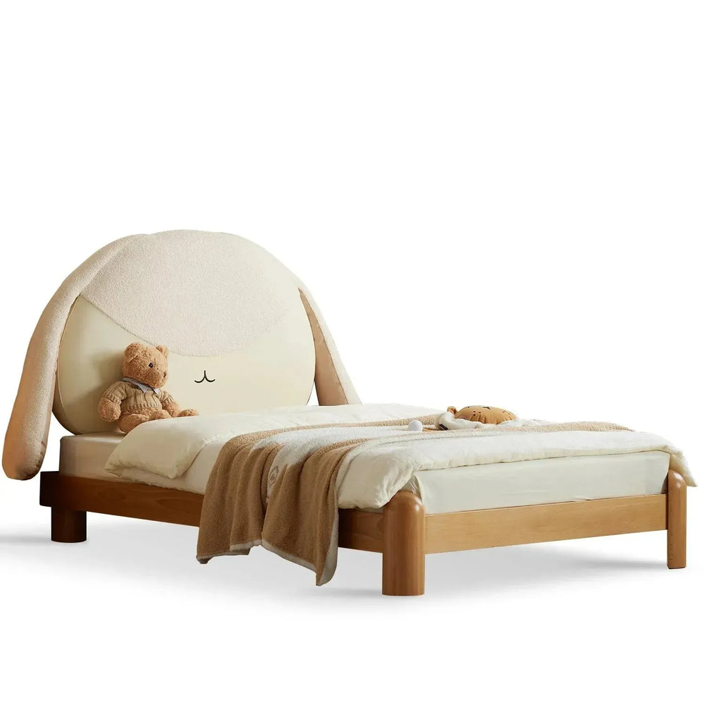 Scandinavian wood kids bed bunny in white background.