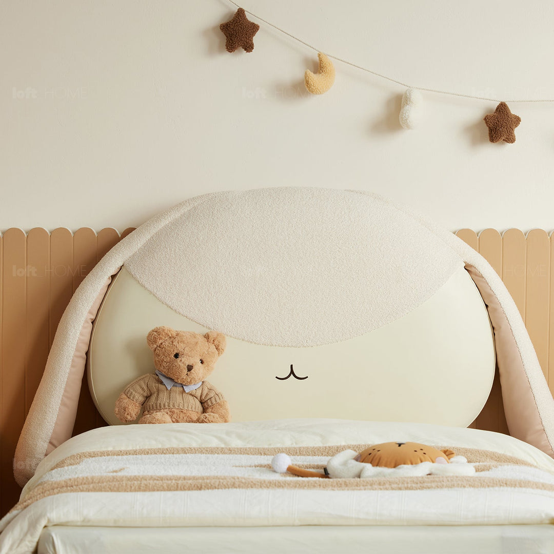 Scandinavian wood kids bed bunny in real life style.