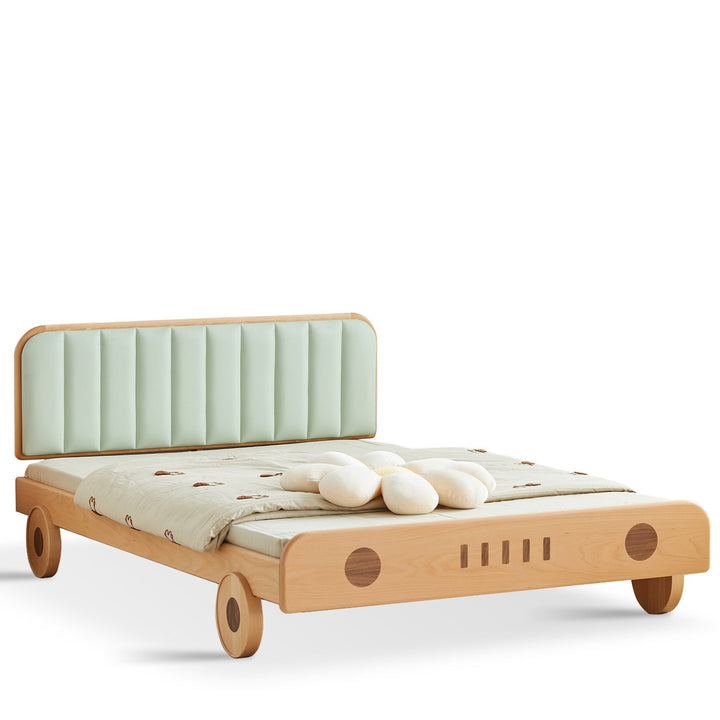 Scandinavian wood kids bed car in white background.