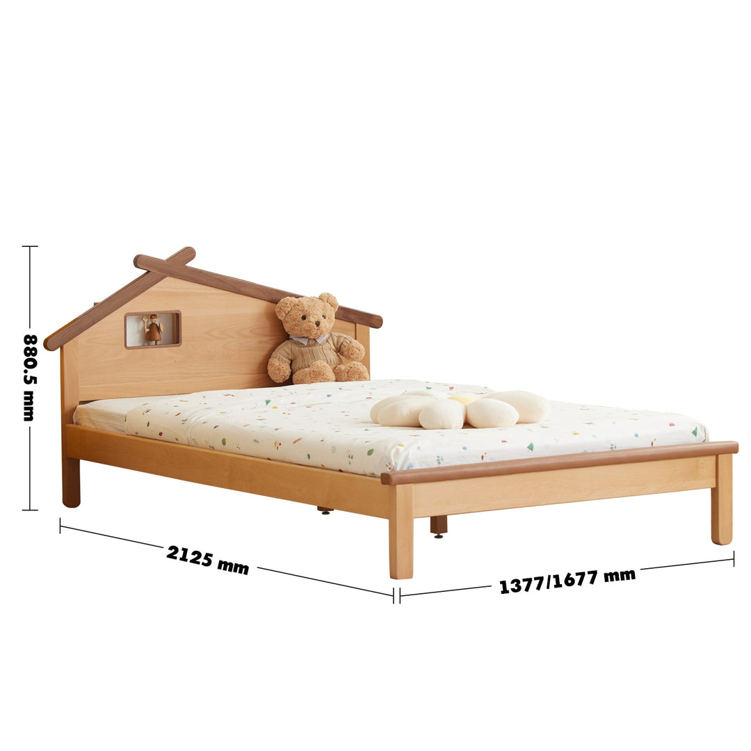 Scandinavian wood kids bed house size charts.