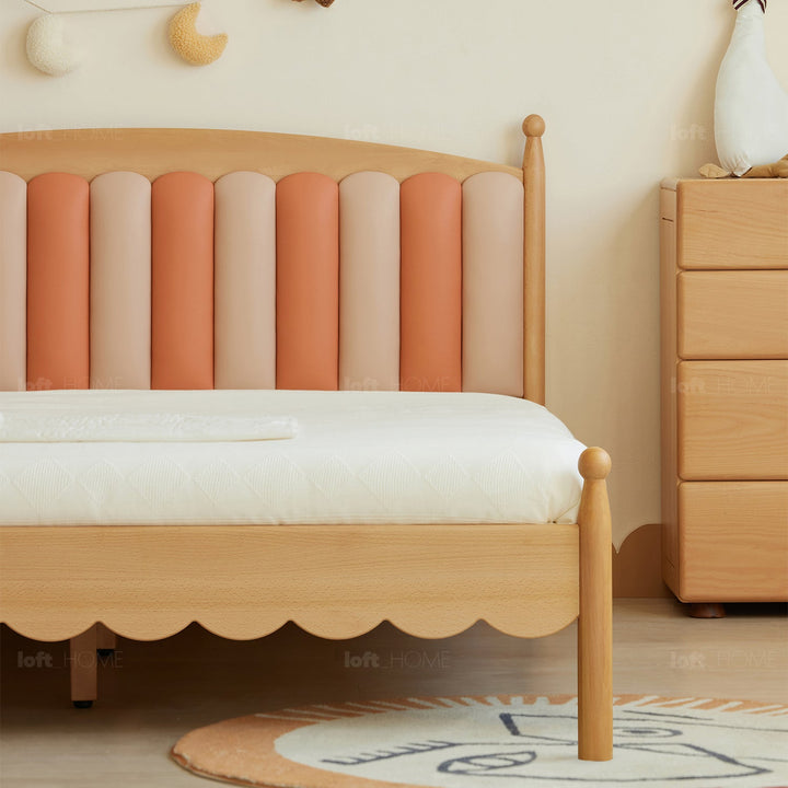 Scandinavian wood kids bed mallow in real life style.