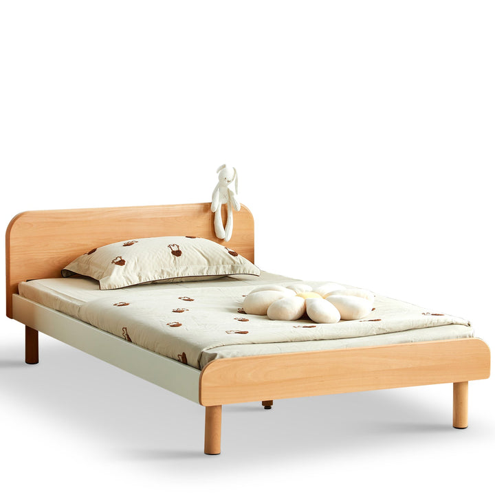 Scandinavian wood kids bed slumber in white background.