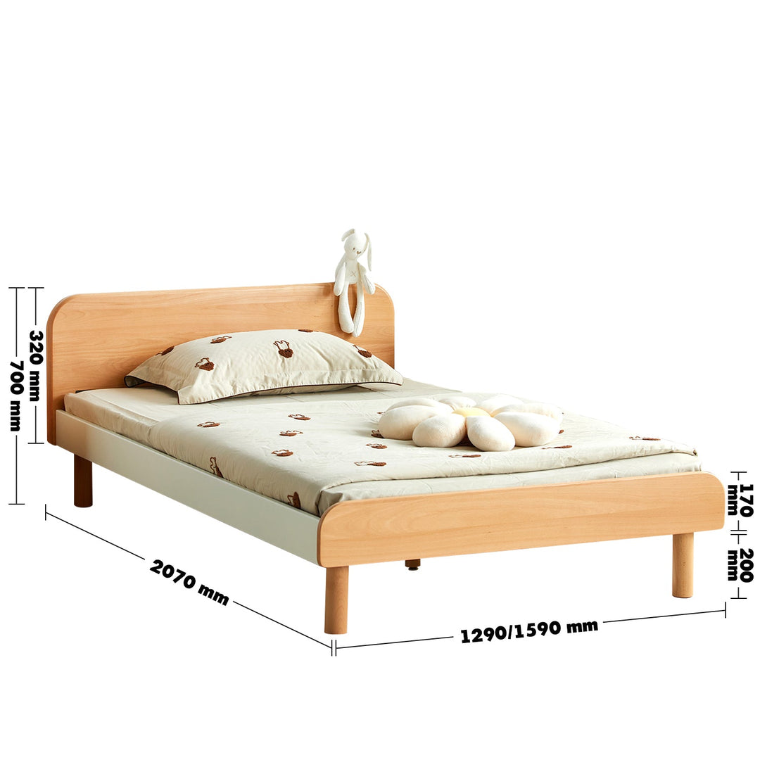Scandinavian wood kids bed slumber size charts.