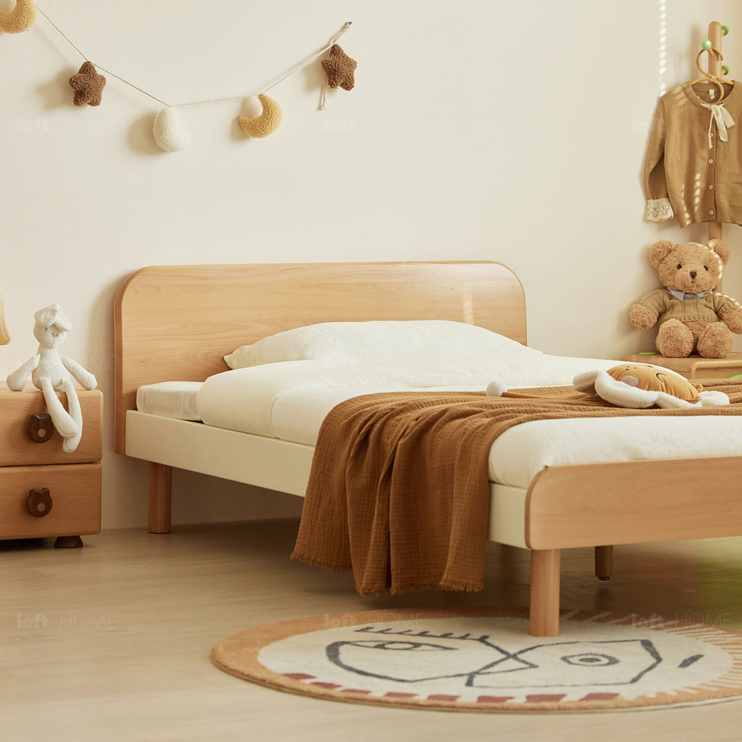 Scandinavian wood kids bed slumber material variants.