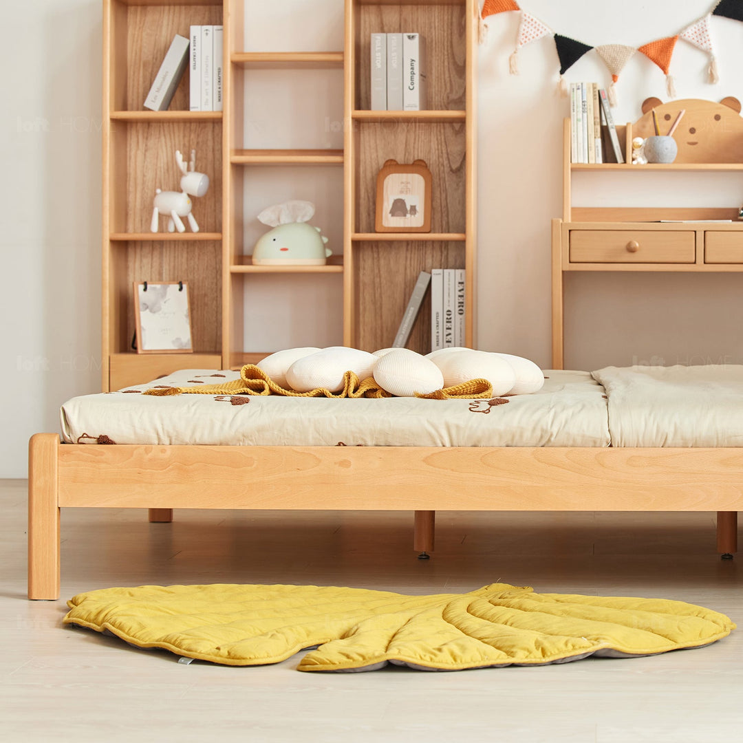 Scandinavian wood kids bed snooze in details.