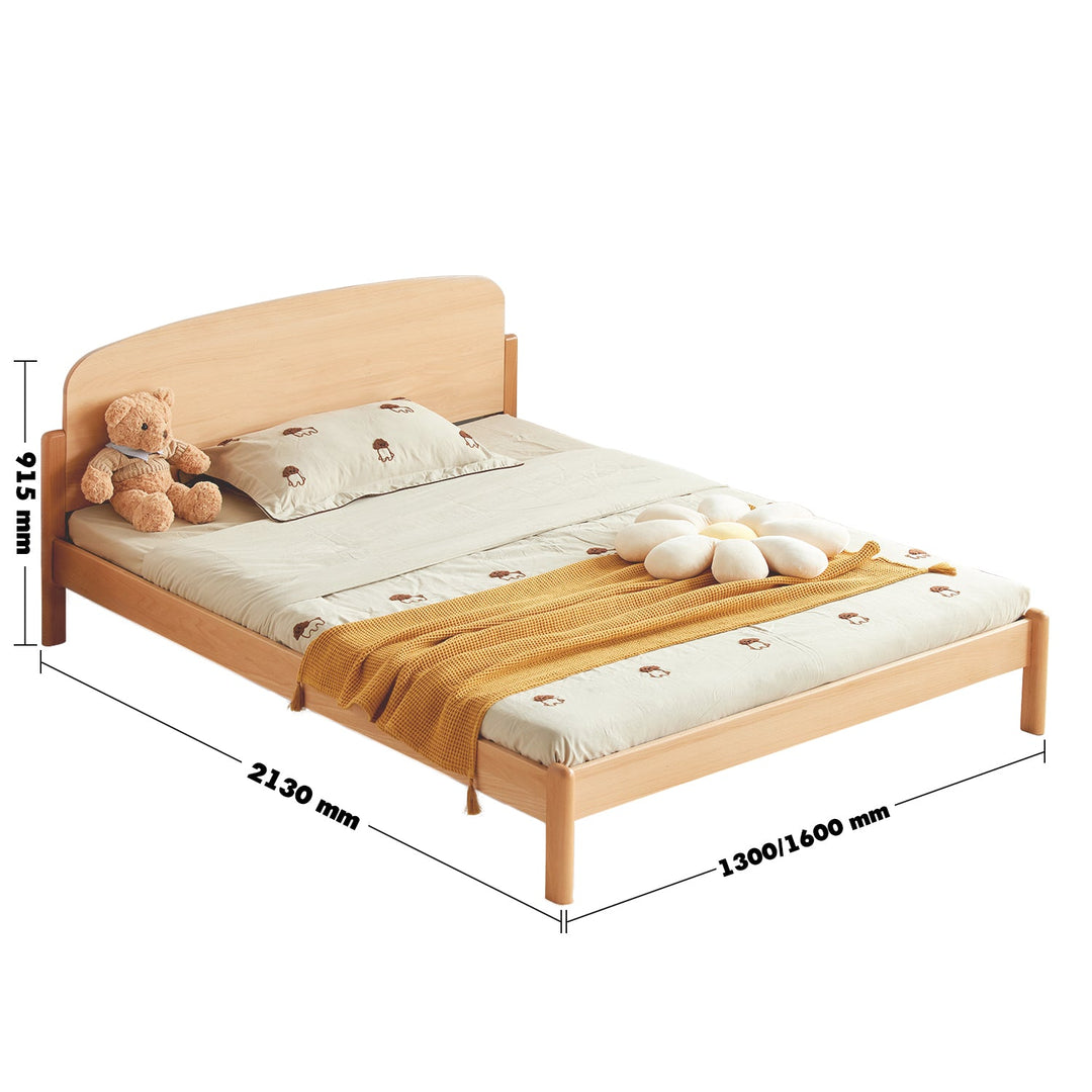Scandinavian wood kids bed snooze size charts.