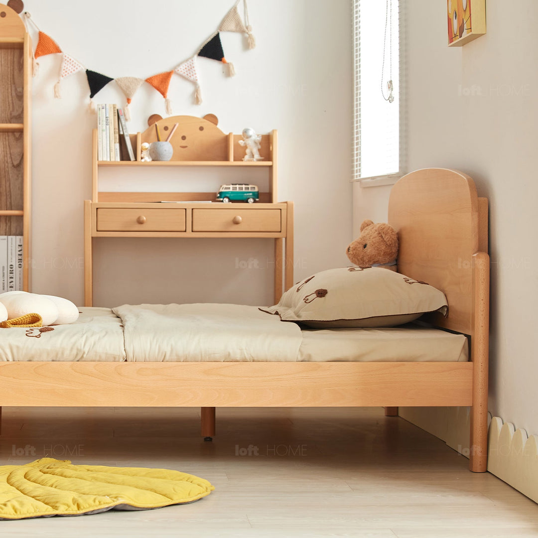 Scandinavian wood kids bed snooze in real life style.