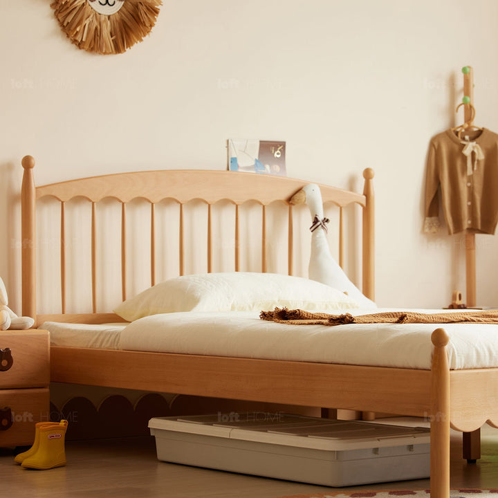 Scandinavian wood kids bed winsor with context.