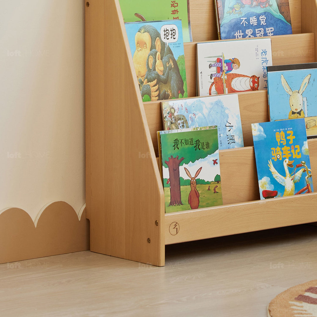 Scandinavian wood kids bookshelf 5 layers bear conceptual design.