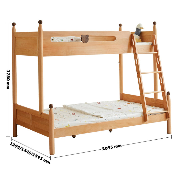 Scandinavian wood kids bunk bed bear size charts.