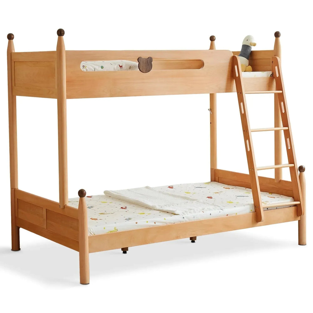 Scandinavian wood kids bunk bed bear in white background.